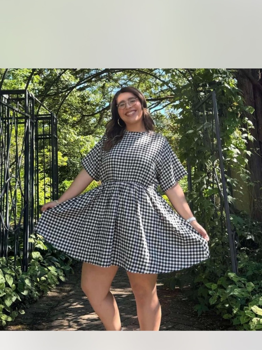 Shiny by Nature Black and White Gingham Short Sleeve Skater Dress